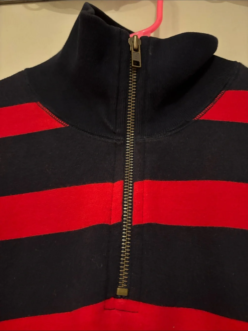 Polo by Ralph Lauren Navy and Red Striped Half-Zip Sweater